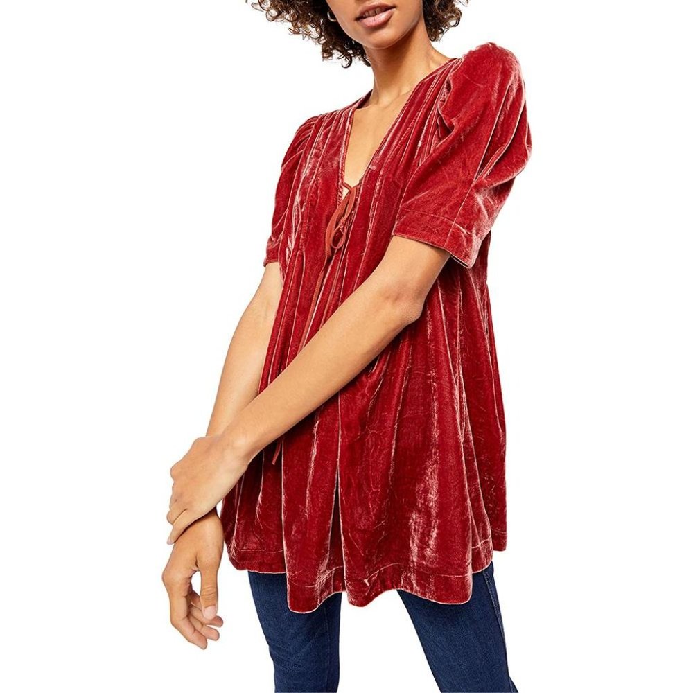 Free People ~ Adelle Velvet V-Neck Tunic Top